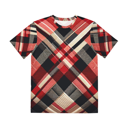 Classic Crimson Tartan Elegance Crewneck Pullover All-Over Print Short-Sleeved Shirt