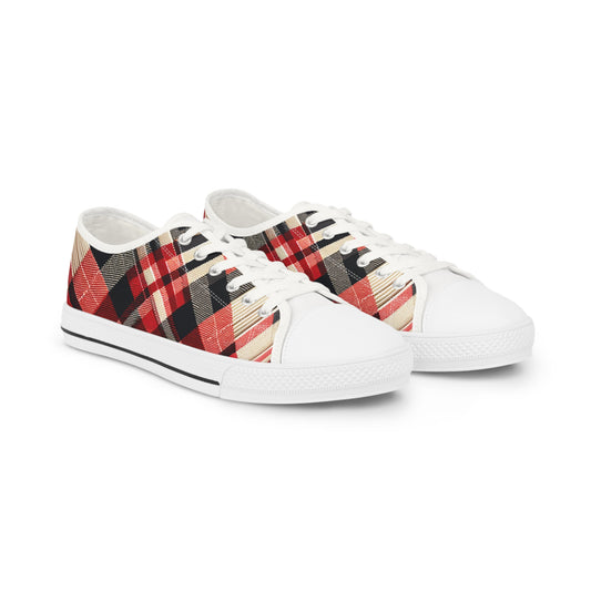 Classic Crimson Tartan Elegance Low Top Sneakers - Men's