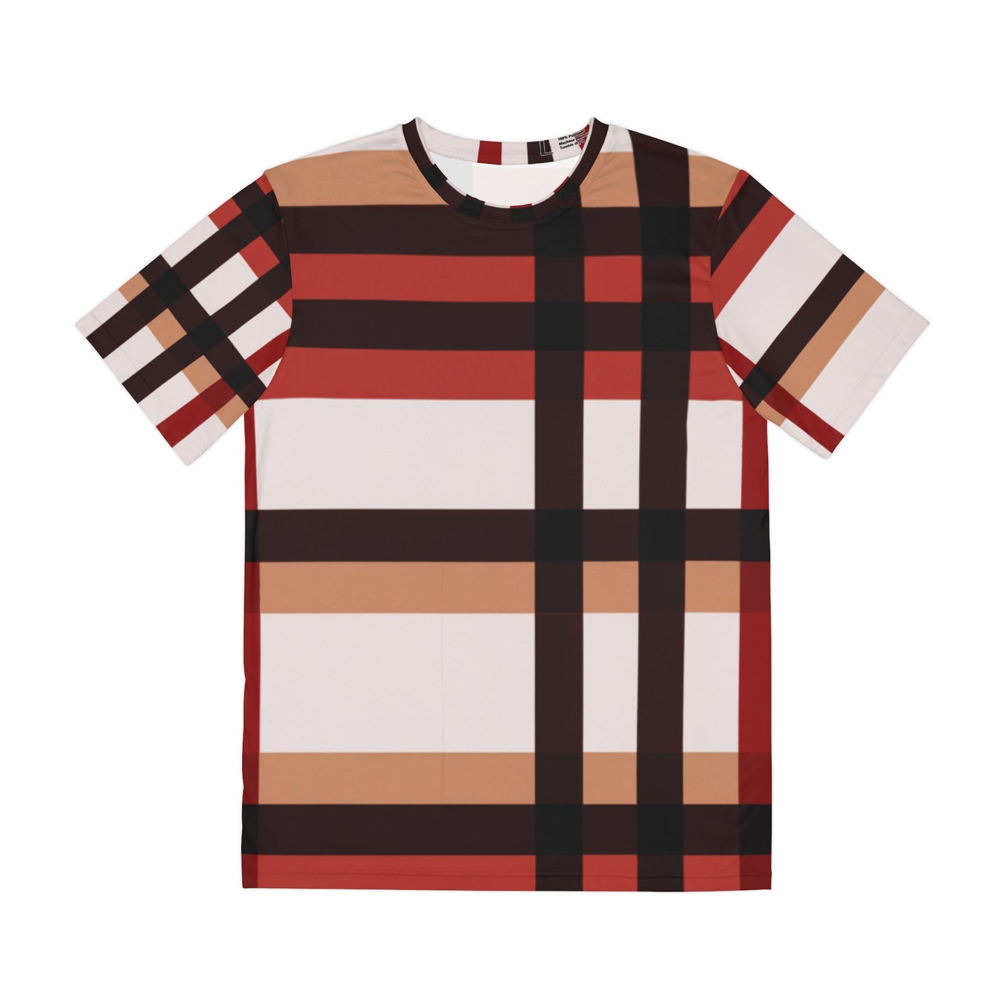 Front view of the Highlander's Array Crewneck Pullover All-Over Print Short-Sleeved Shirt white red black beige plaid pattern