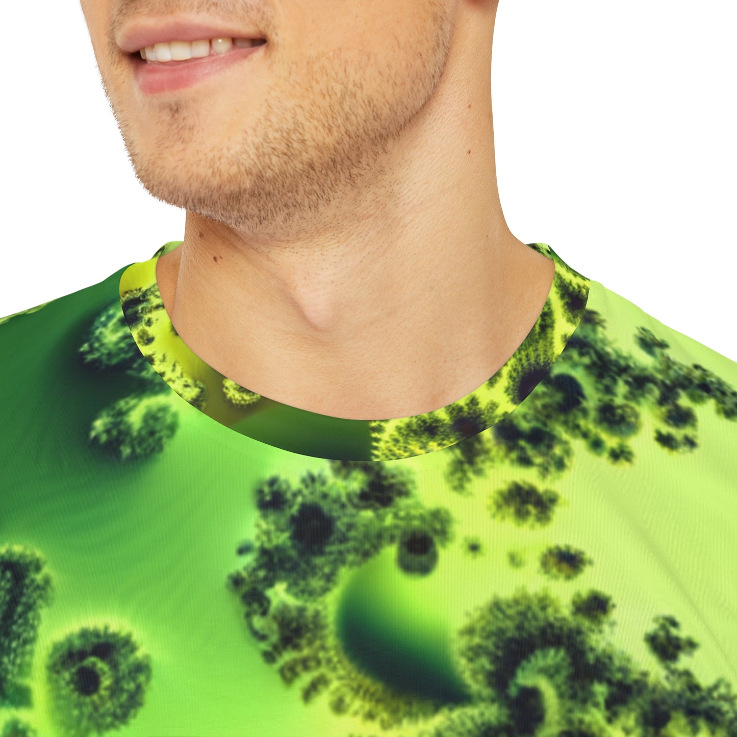 Emerald Nebula Fractal Harmony Crewneck Pullover All-Over Print Short-Sleeved Shirt
