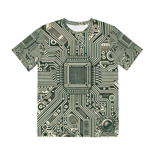 Circuit Board Symphony Green Crewneck Pullover All-Over Print Short-Sleeved Shirt