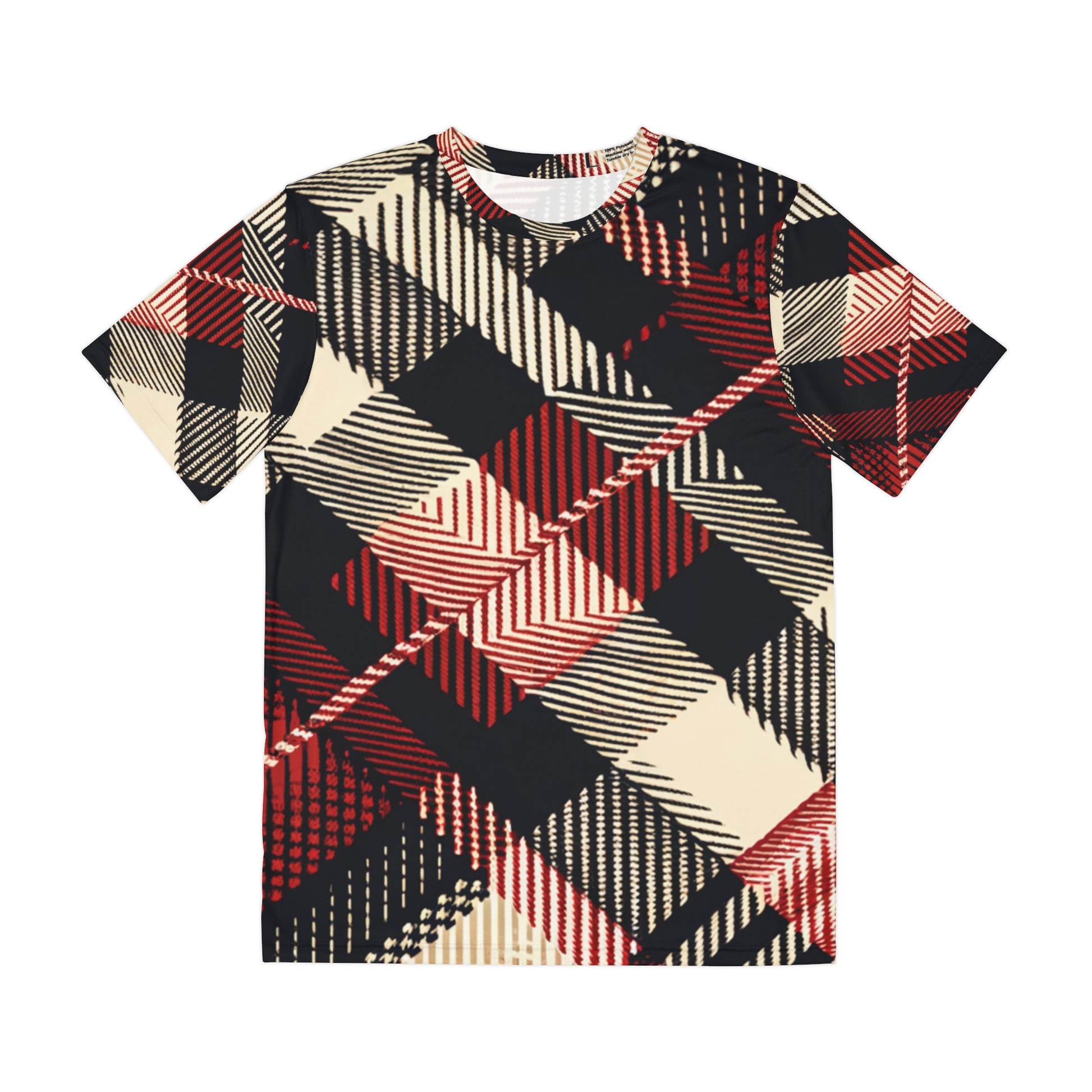 Front view of the Crimson Houndstooth Cascade Crewneck Pullover All-Over Print Short-Sleeved Shirt